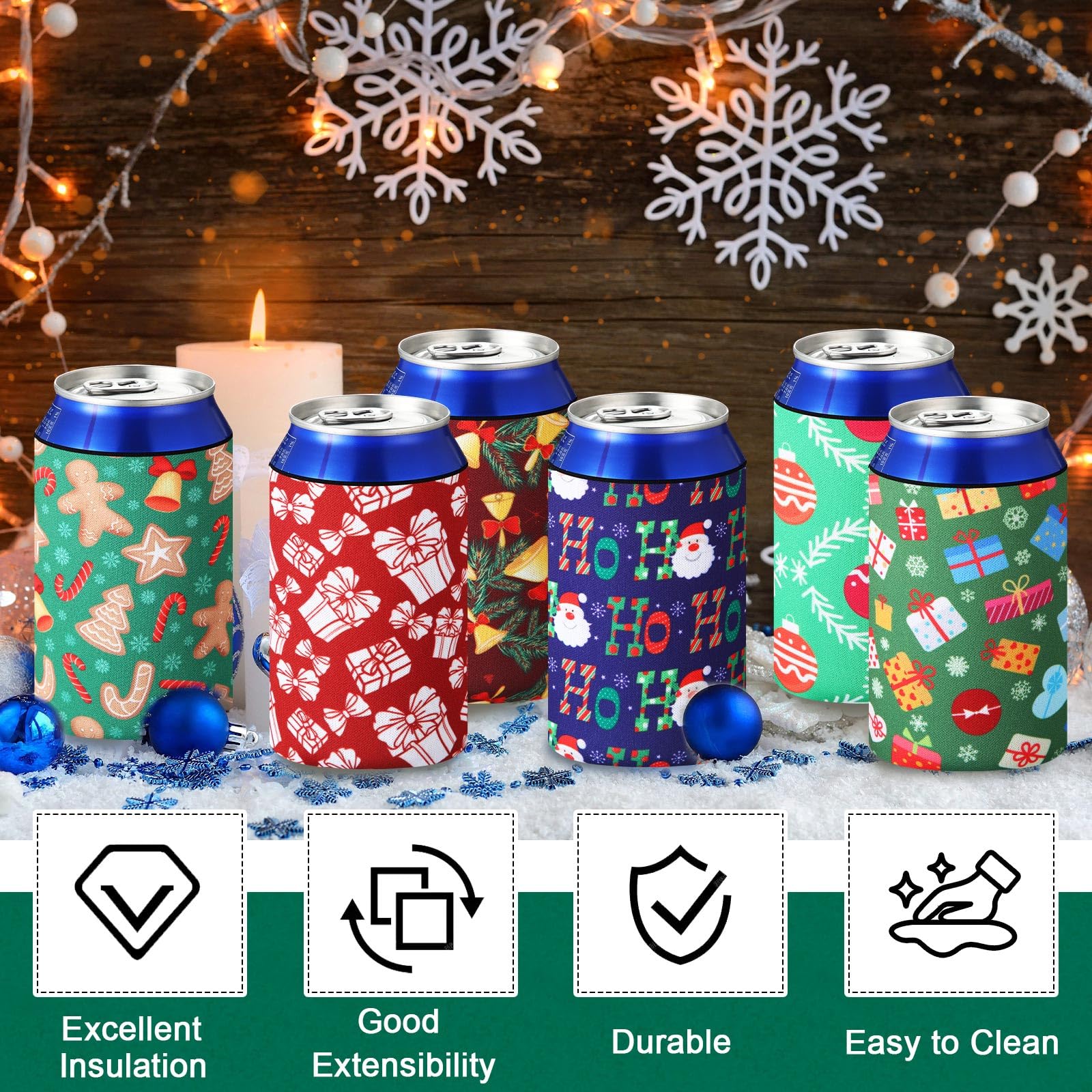 Potchen diseños divertidos de navidad para cubiertas de latas fáciles de limpiar