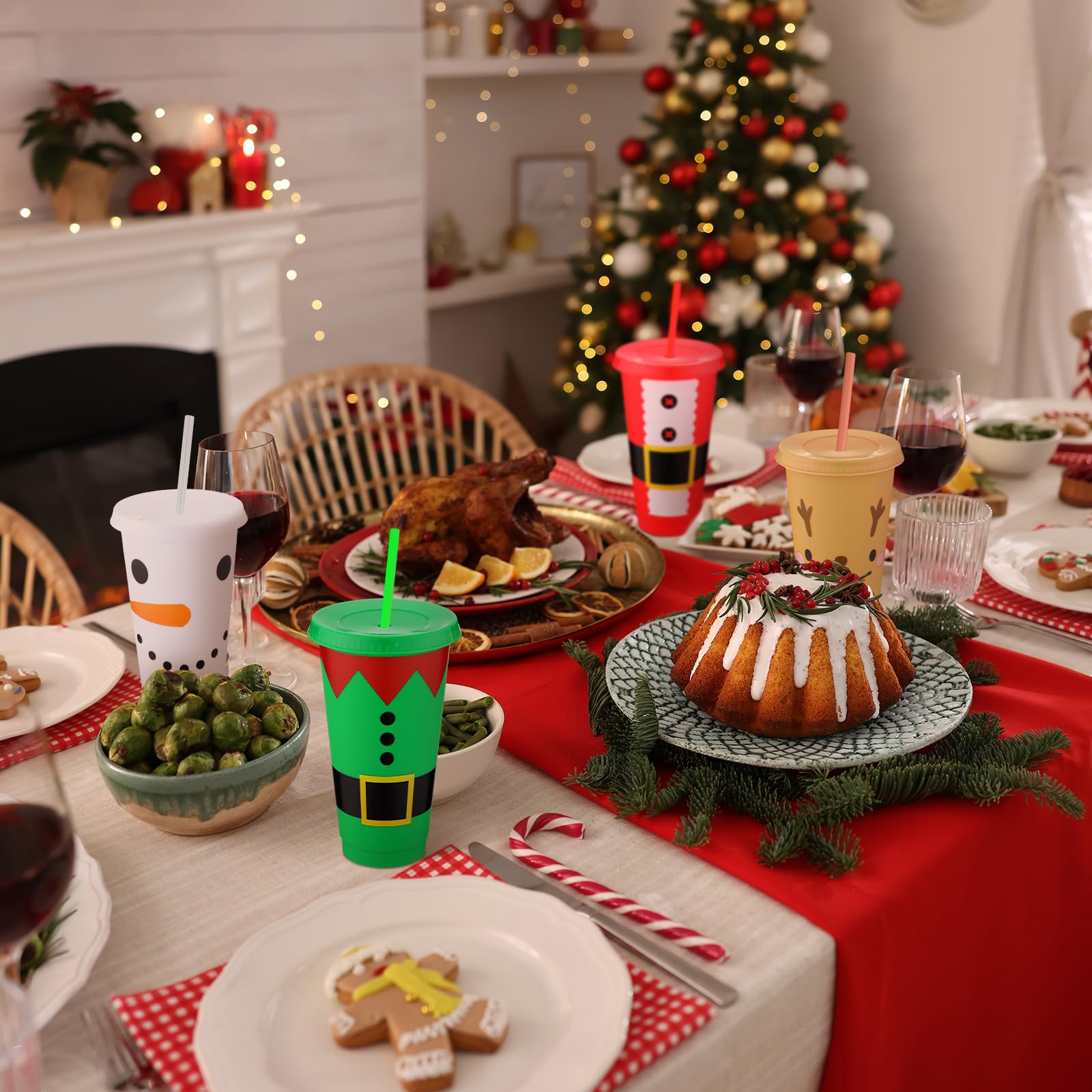 Potchen diseño Santa y muñeco de nieve, tema navideño encantador.