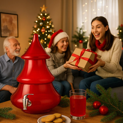Potchen dispensador con diseño navideño que añade estilo y funcionalidad.