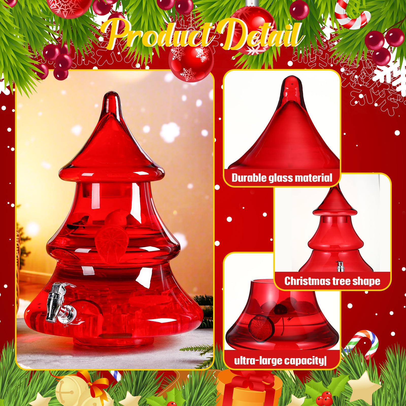 Potchen dispensador con diseño navideño en cristal rojo para la mesa.