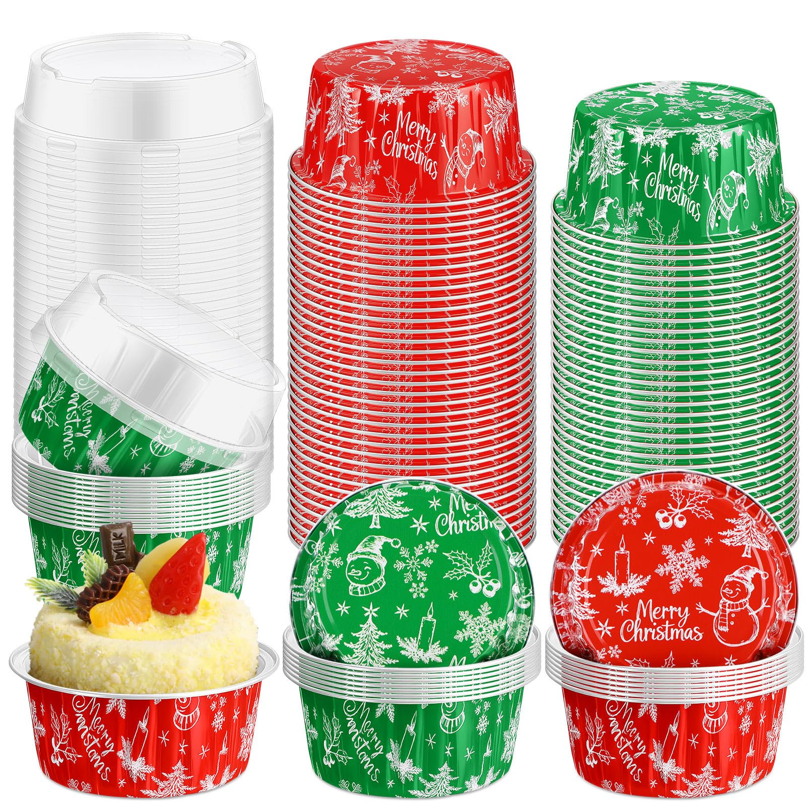 Potchen cup navidad de aluminio roja con tapa para porciones individuales