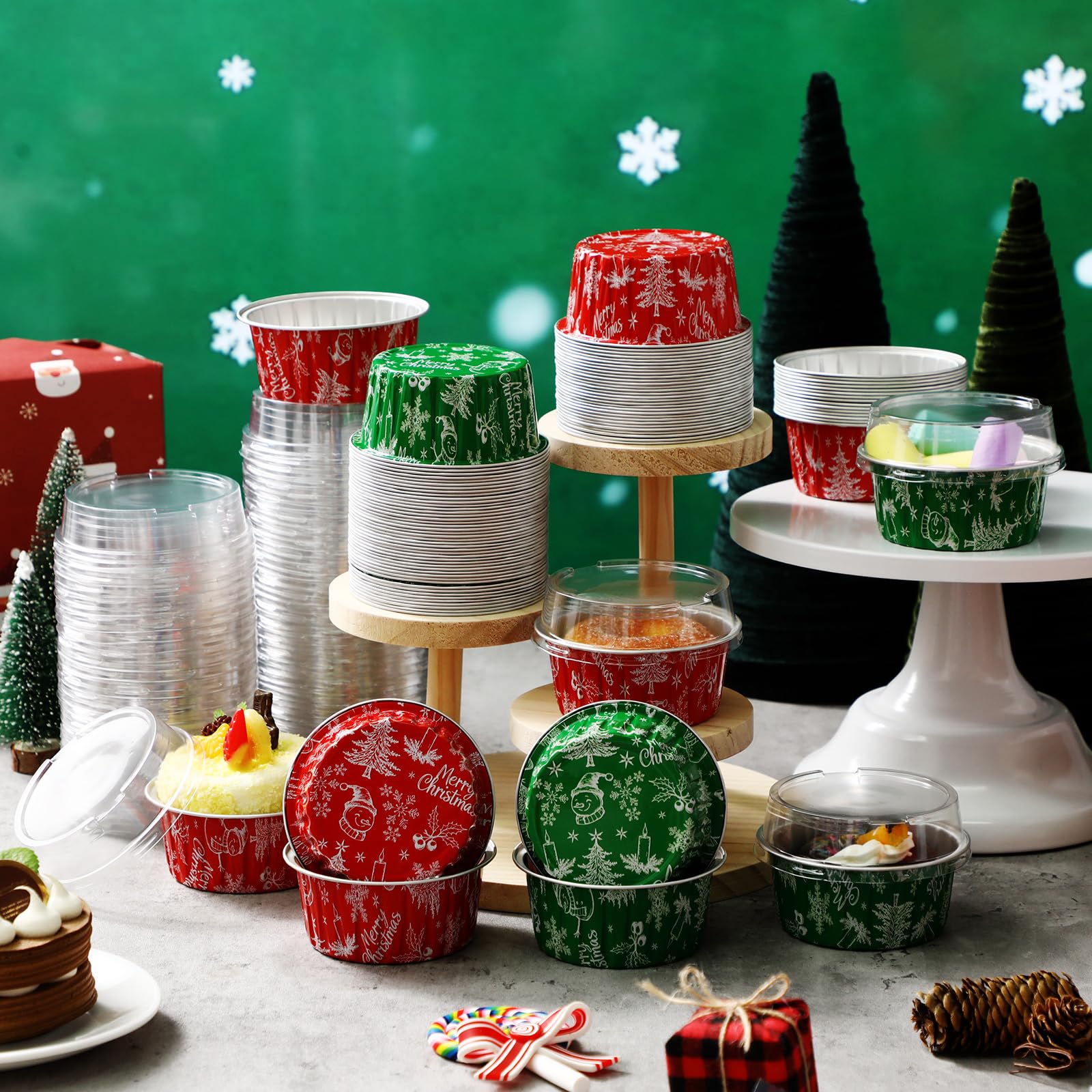 Potchen cup navidad de aluminio verde con tapa para postres festivos