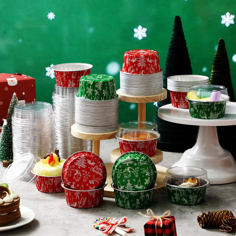 Potchen cup navidad de aluminio verde con tapa para postres festivos