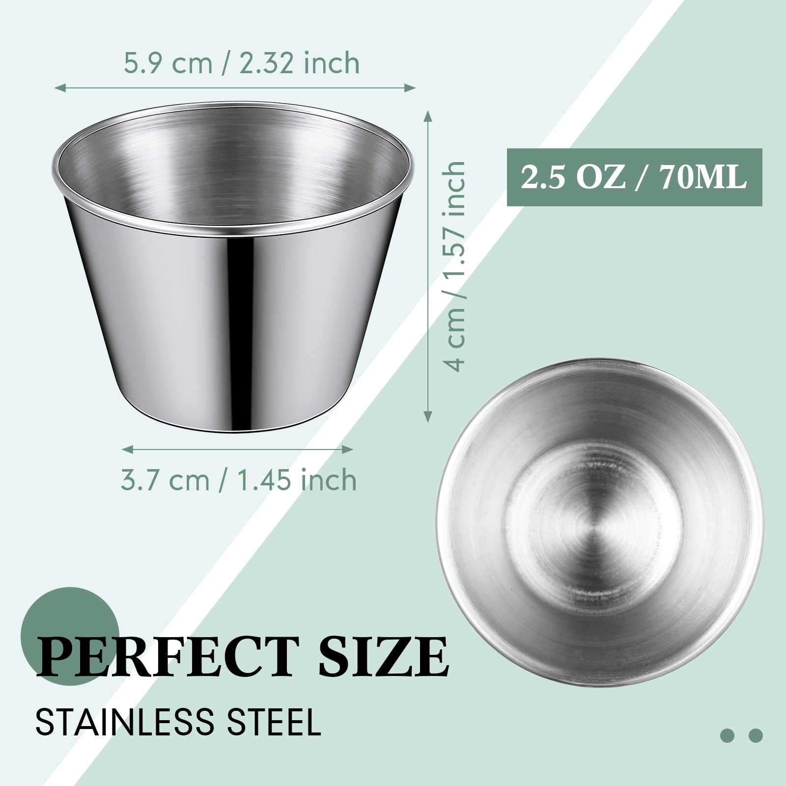Potchen ramekins de acero inoxidable con capacidad 2,5 oz para condimentos.