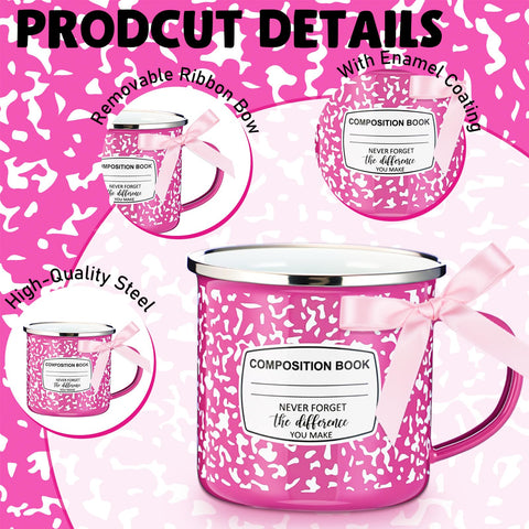 Potchen taza esmaltada 12oz amarillo con diseño libro de composición, color vibrante para mesas.