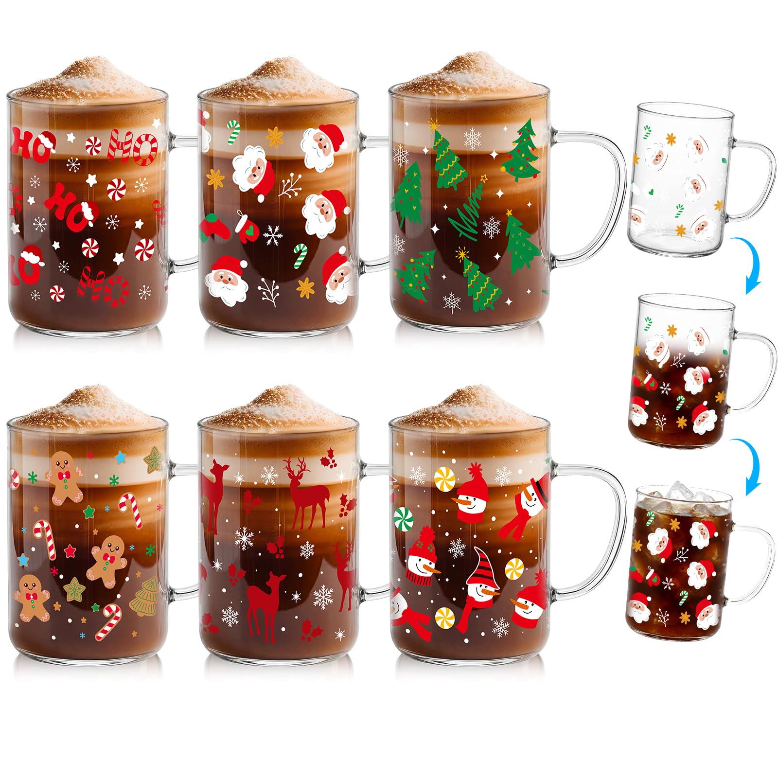 Potchen tazas de invierno con copos de nieve, cambio de color para bebidas festivas.