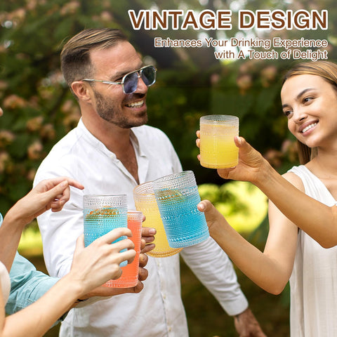 Potdoctor conjunto 8 vasos embosados, diseño clásico para mesa