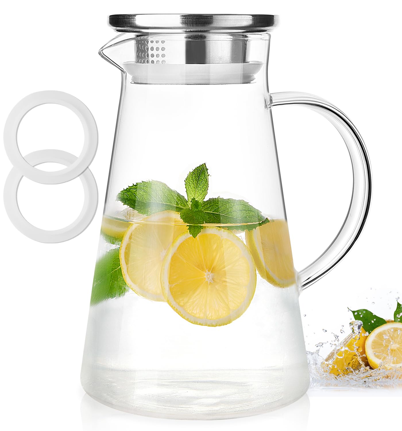 Potdoctor jarra de vidrio 2 litros con tapa y asa, ideal para servir.