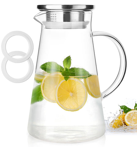 Potdoctor jarra de vidrio 2 litros con tapa y asa, ideal para servir.