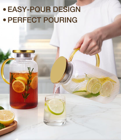 Potdoctor jarra vidrio 64 oz con asa ergonómica, se sostiene con facilidad para servir.