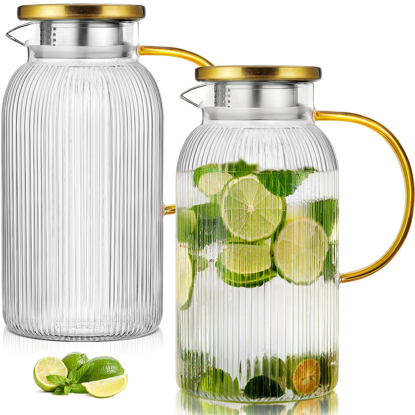 Potdoctor jarra de vidrio 64 oz con tapa, diseño clásico, ideal para bebidas frías y calientes.