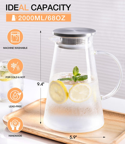 Potdoctor jarra de vidrio cristal transparente para bebidas frías y calientes.