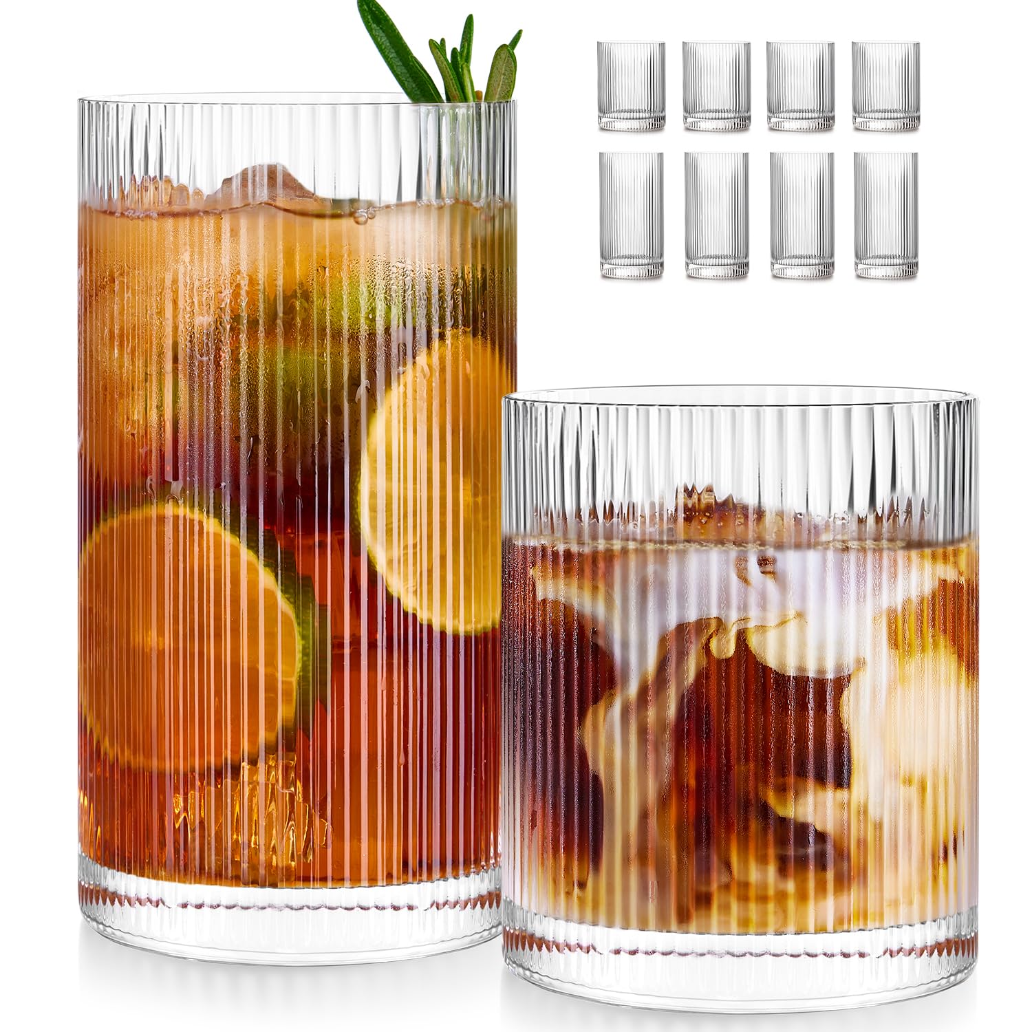 Vasos Potdoctor estriados altos de 17 onzas, diseño elegante para bebidas.