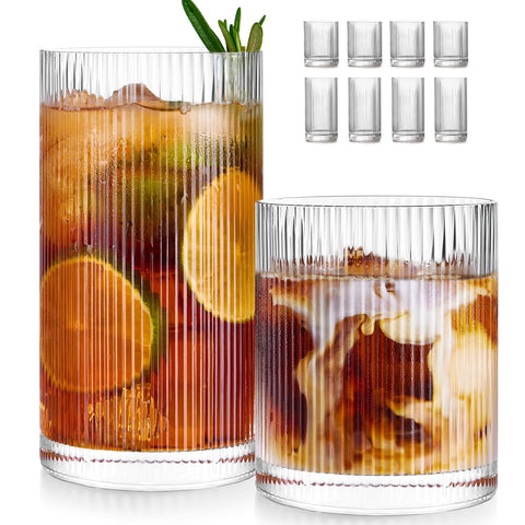 Vasos Potdoctor estriados altos de 17 onzas, diseño elegante para bebidas.