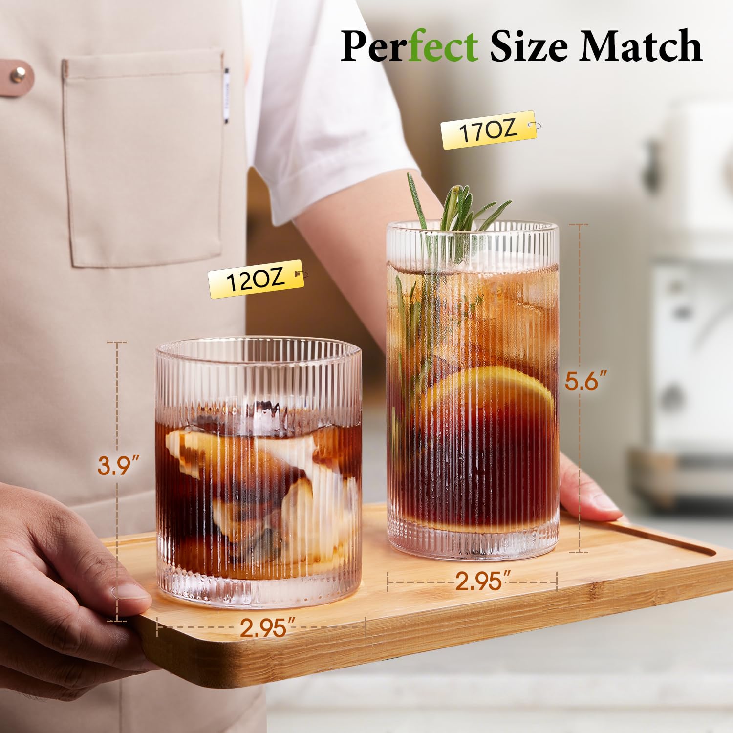 Vasos Potdoctor estriados rocas de 12 onzas, ideales para whisky o cócteles.