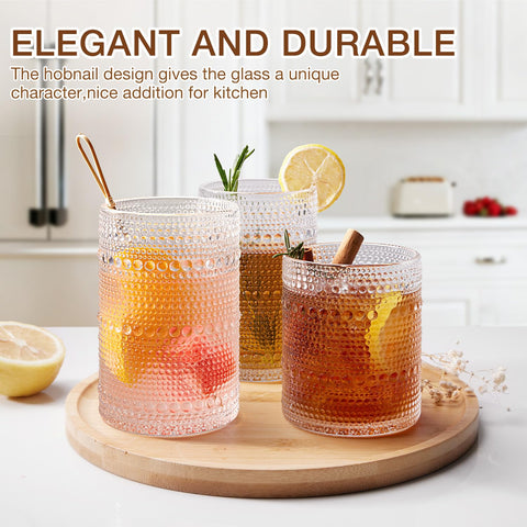 Potdoctor vasos vintage embosados 15oz, aspecto retro para mojitos y té helado