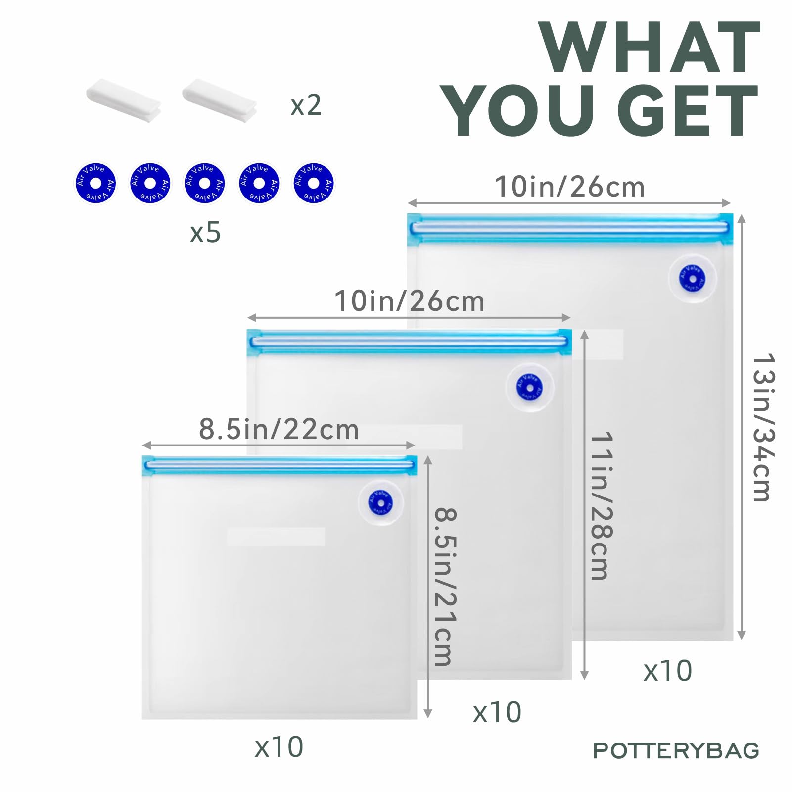 potterybag set de bolsas de 8,5x8,5 pulgadas para proteínas y verduras