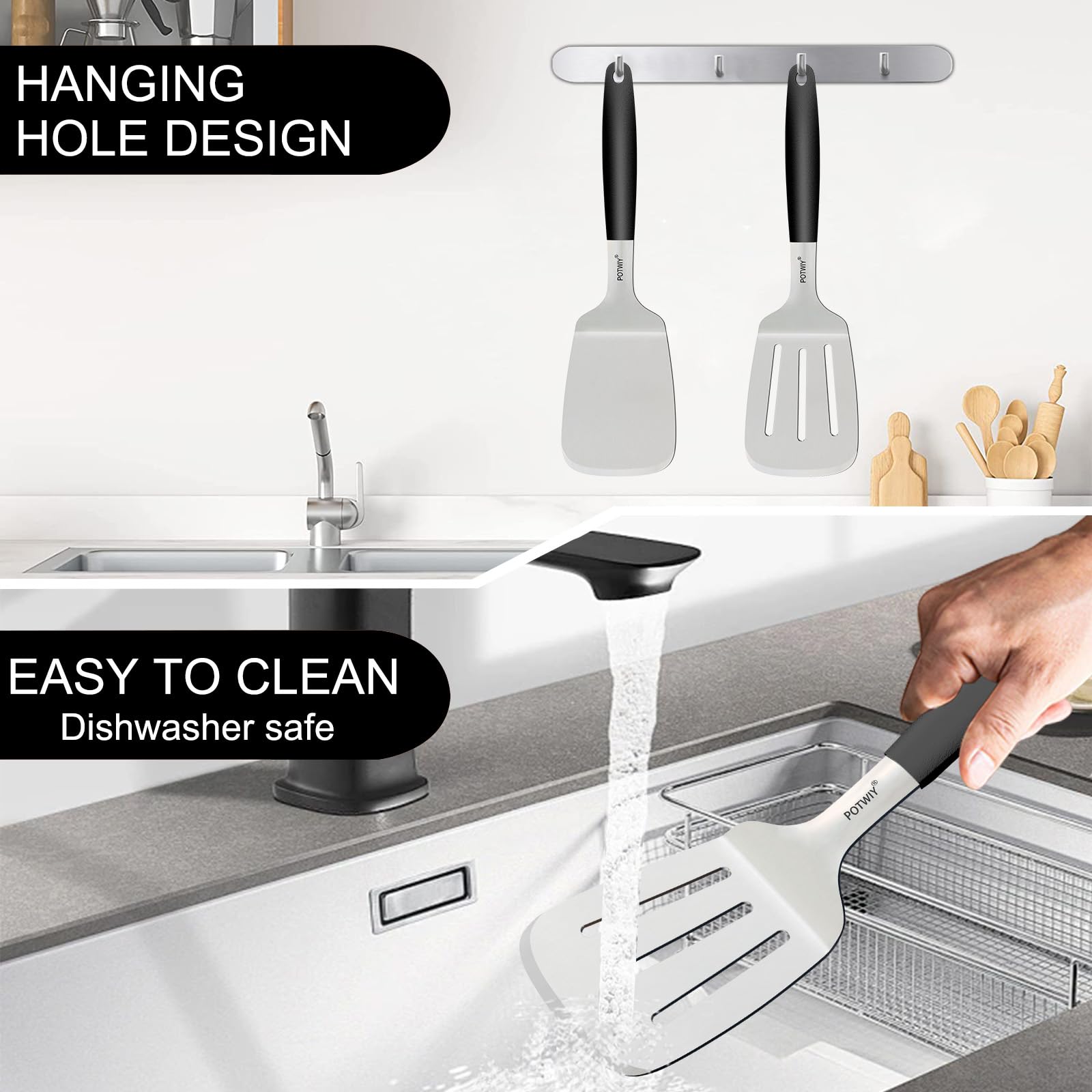 POTWIY espátula para panqueques y huevos, manejo suave.