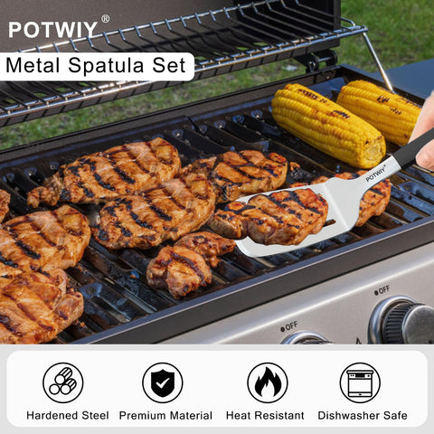 POTWIY espátula plana con mango de silicona para agarre seguro.