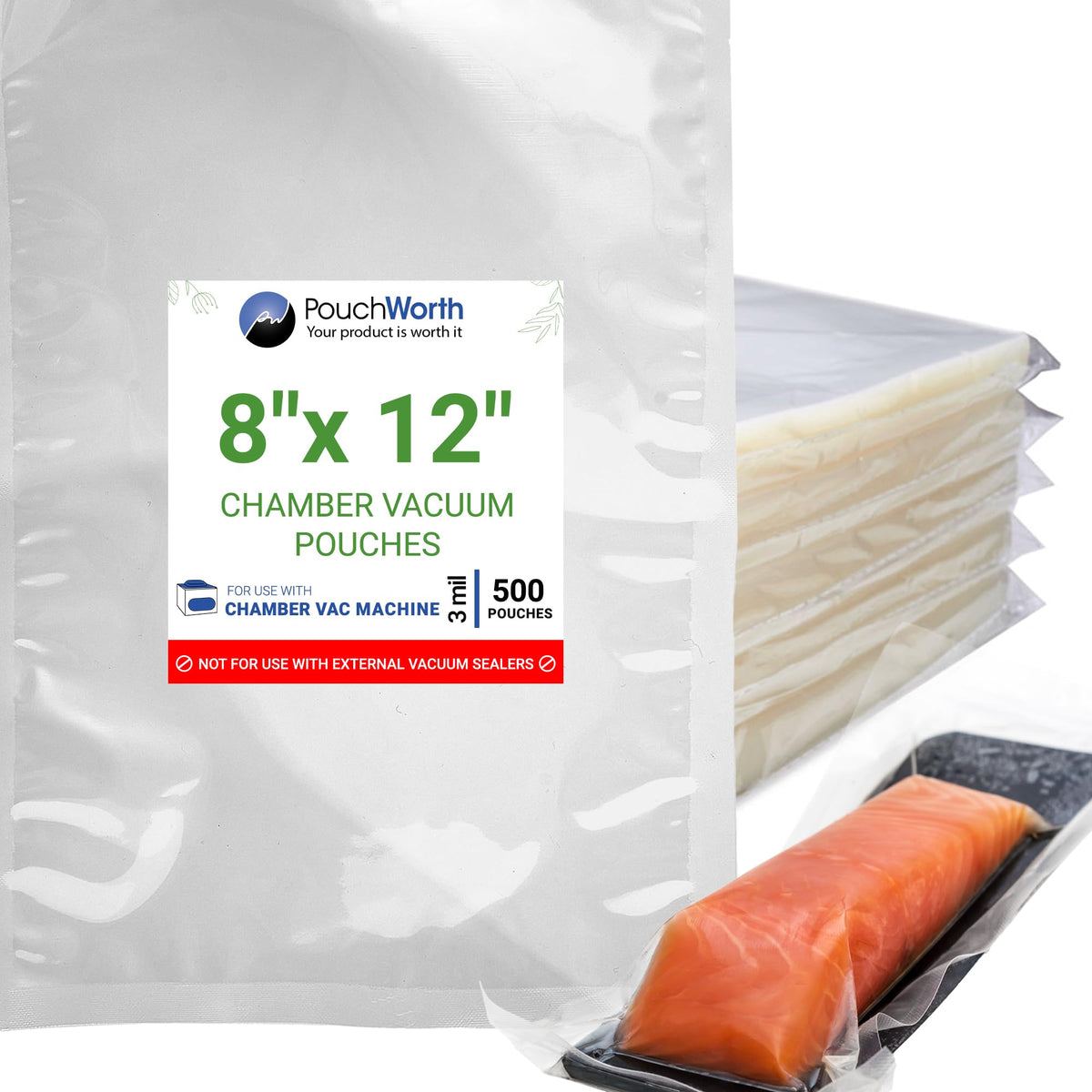 PouchWorth bolsas para cámara 8x12 claras, aptas para congelar y conservar frescura.