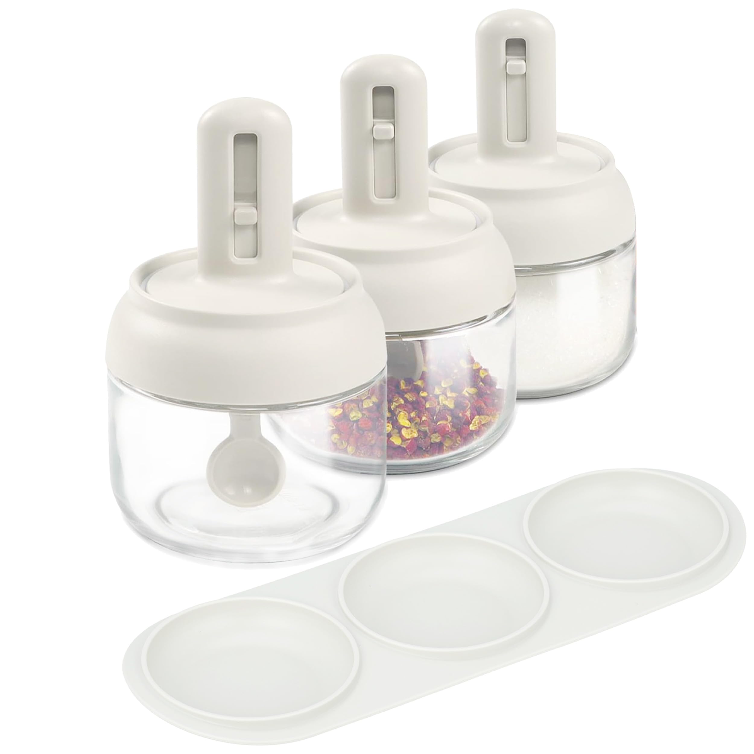 Tarros de sal Povinmos con tapa y bandeja para organización elegante en la cocina