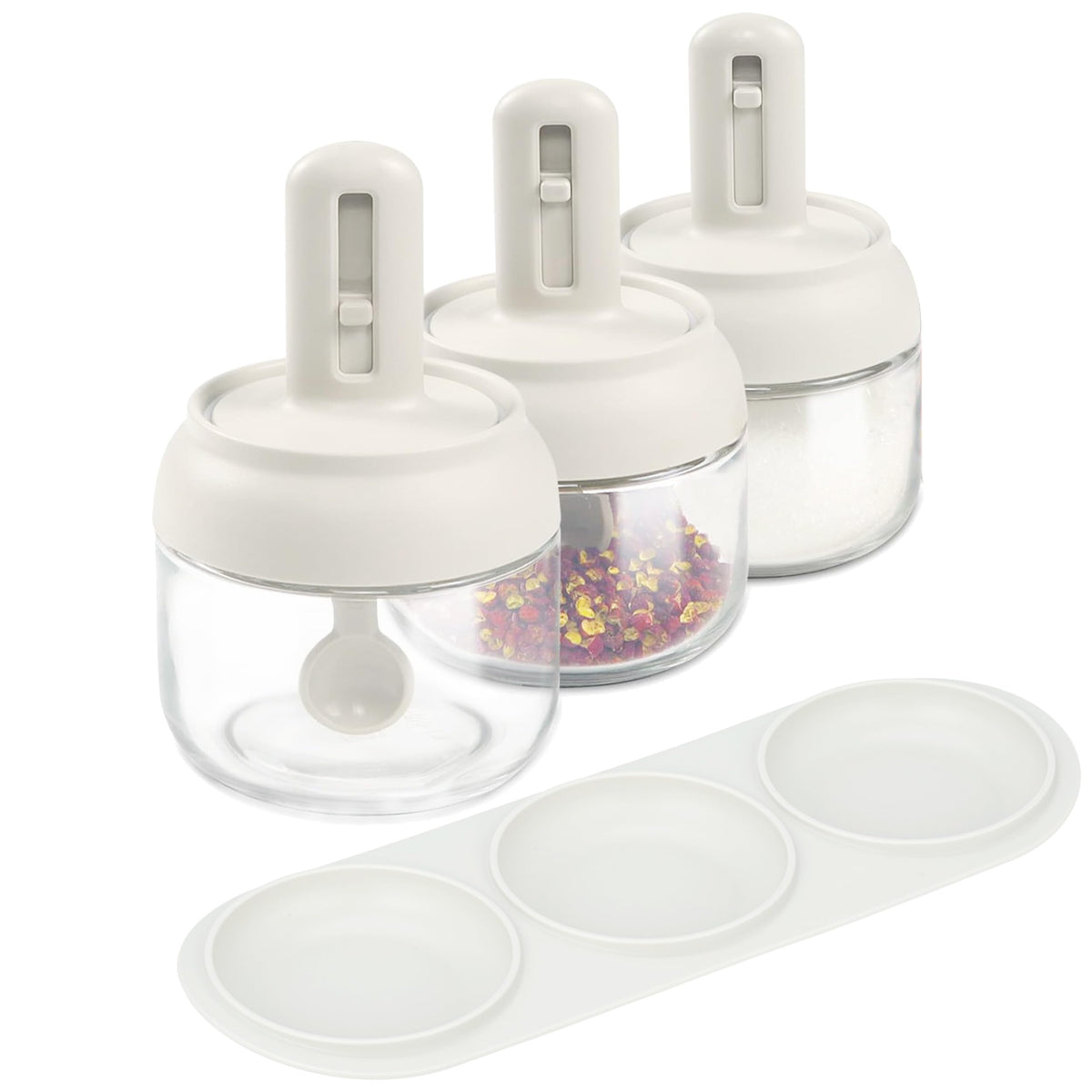 Tarros de sal Povinmos con tapa y bandeja para organización elegante en la cocina