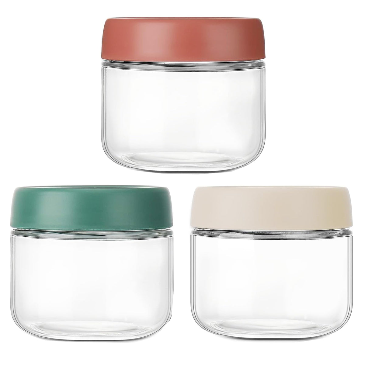 Povinmos tres-pack contenedores de vidrio 10oz con tapa rosca, ideal para avena nocturna.