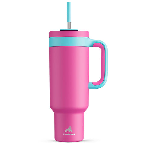 Powcan 50 onzas tumbler con manija PowGrip para agarre seguro en aventuras al aire libre