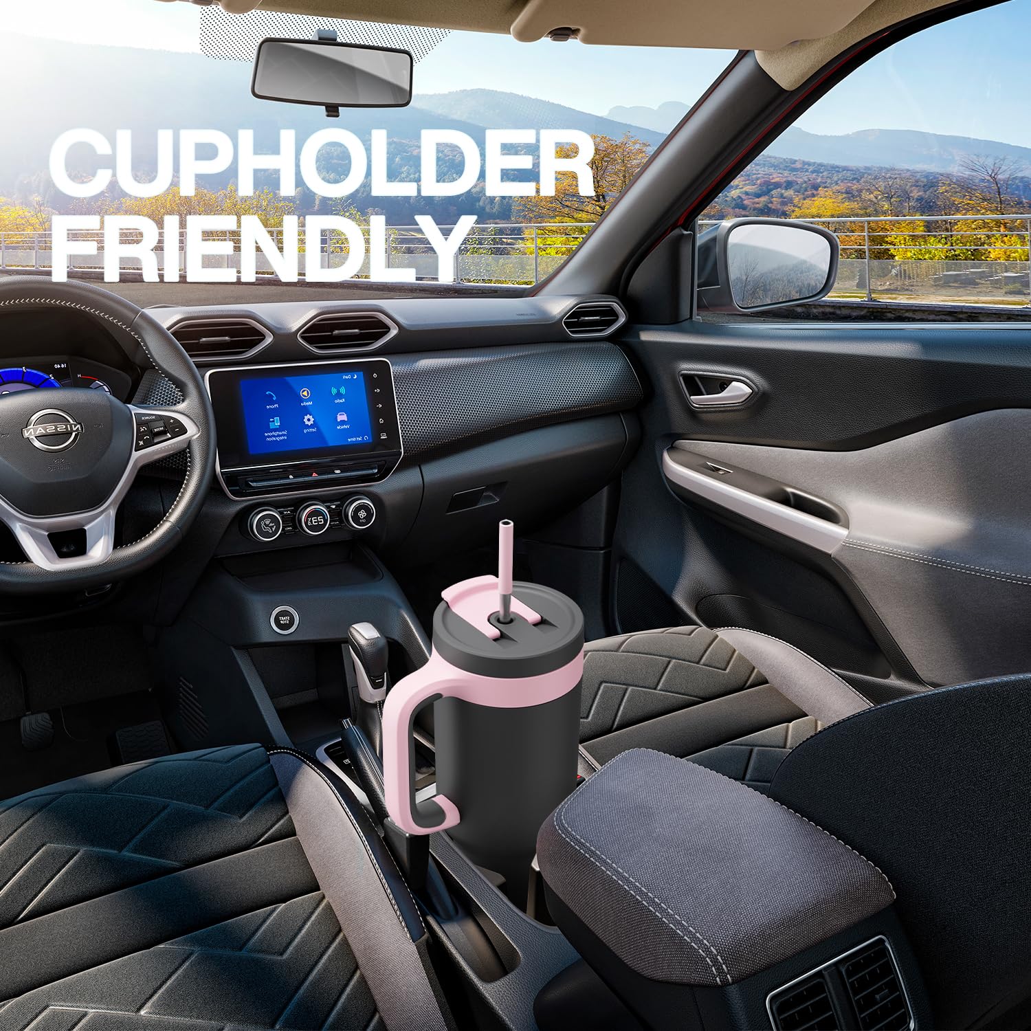 Powcan 50 onzas tumbler compatible con portavasos de coche para viajes