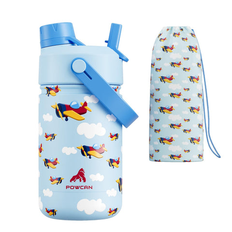 Powcan botella Cloud Aviador con diseño nube-avión, ideal para aventuras infantiles y bebidas frescas
