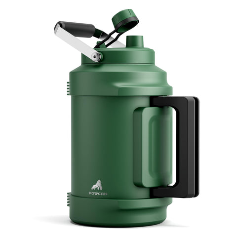 POWCAN botella de 1 galón vista frontal, ideal para hidratación duradera en cualquier actividad.