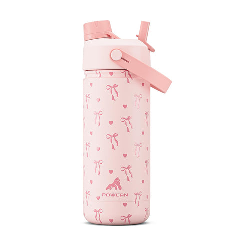 POWCAN botella 18oz con lazo dulce, ideal para llevar a la escuela y mantener la hidratación.