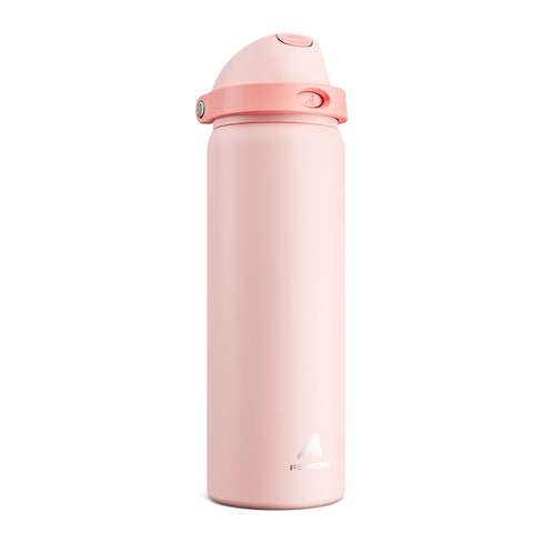 POWCAN botella 32oz frente, ideal para mantenerse hidratado durante el día.