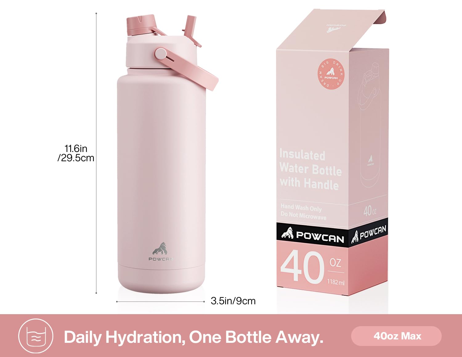 POWCAN botella 40oz acero inoxidable 18/8 ofrece durabilidad y sabor puro