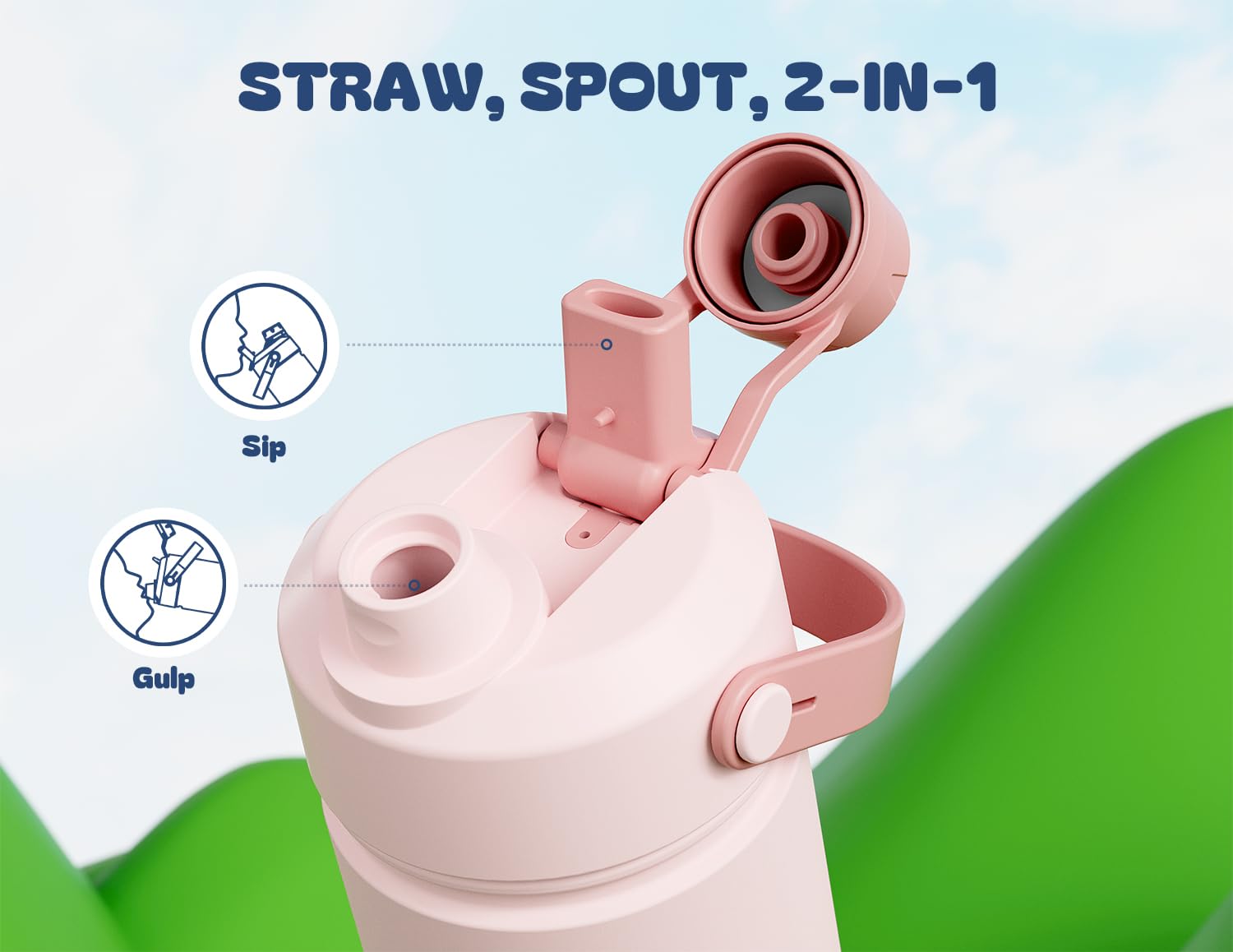 Powcan botella para niños, diseño ergonómico para manos pequeñas.