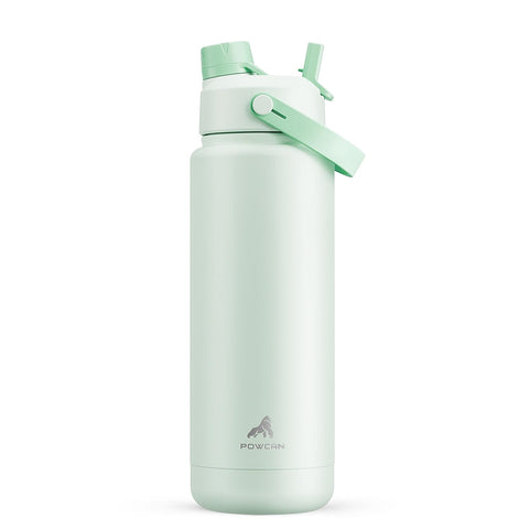 POWCAN botella aislada 32oz menta, vista frontal para bebidas frías todo el día