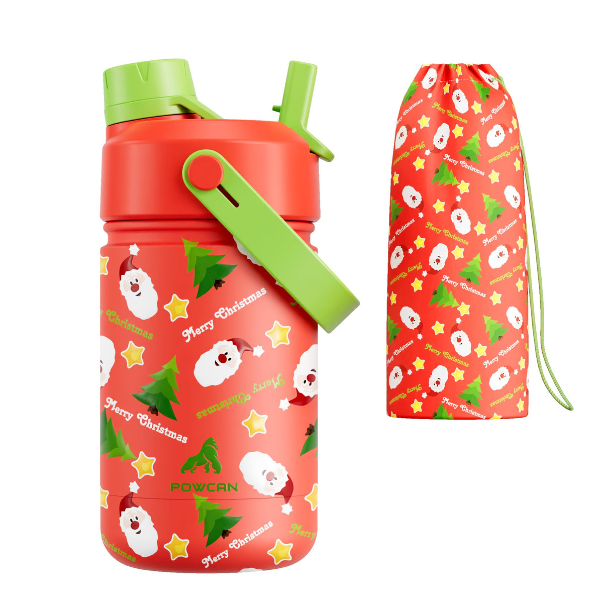 POWCAN botella infantil Santa's Jolly Wishes con tapa 2 en 1 y sin derrames
