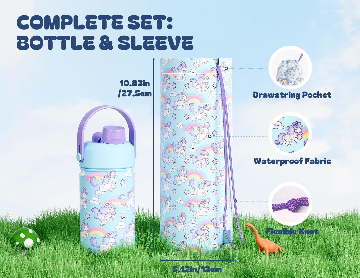 Powcan botella agarre fácil para manos pequeñas, ideal para niños.