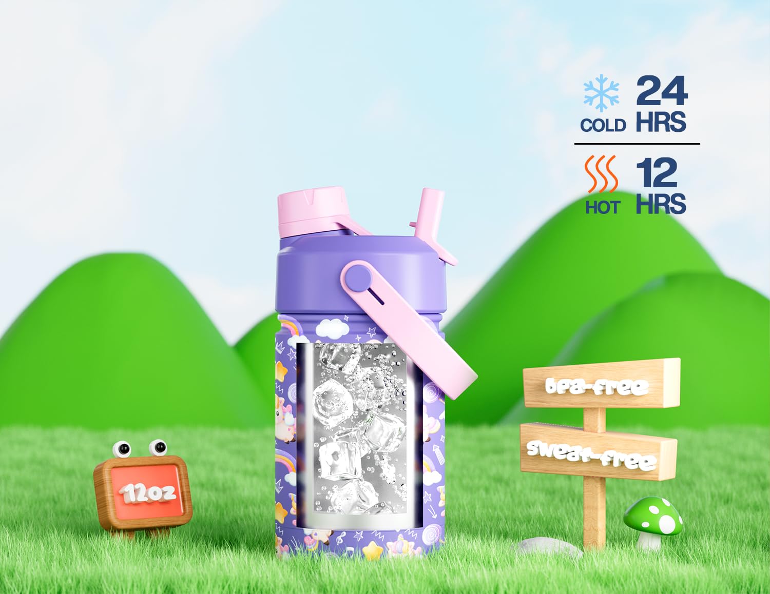 Aislamiento doble POWCAN Unicorn Jam mantiene bebidas frías por 24 horas