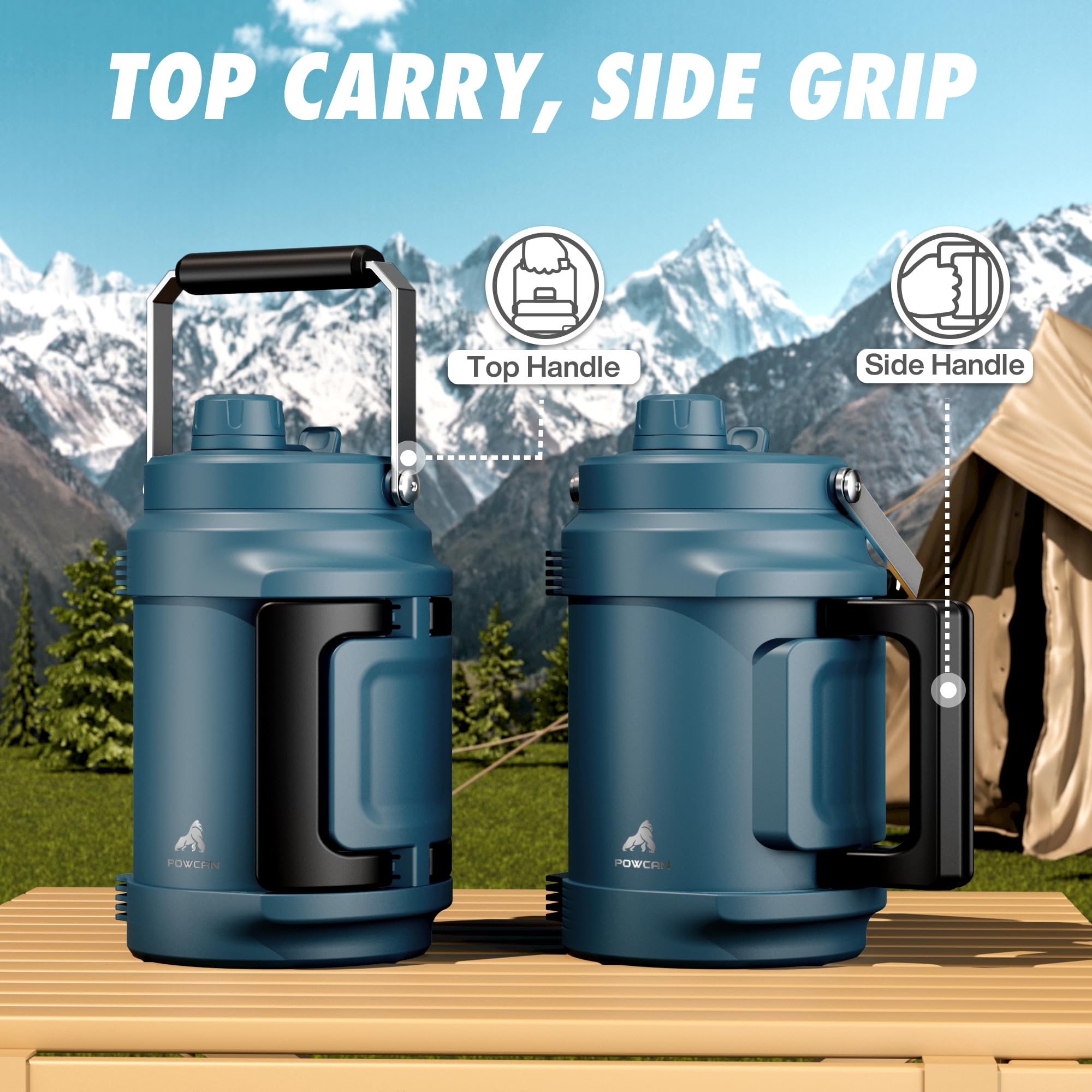 Powcan doble asas ergonómicas permiten llevarlo con una o dos manos.