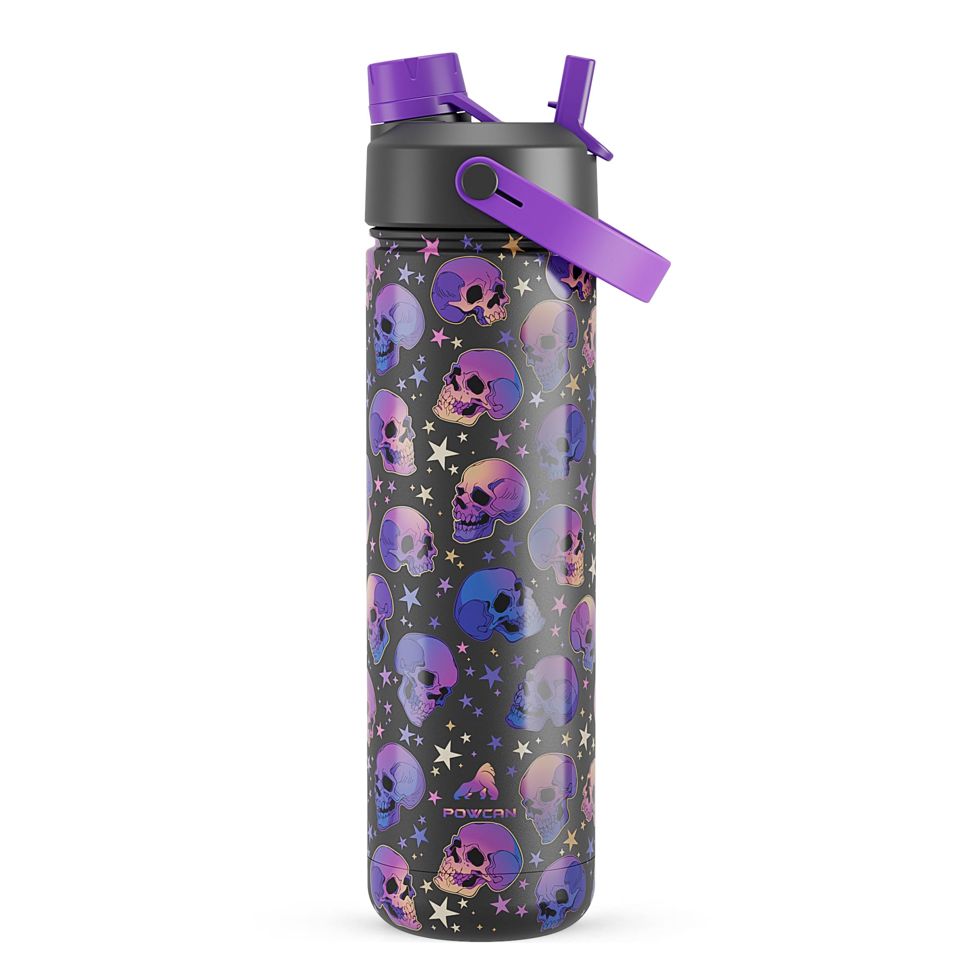 POWCAN Skull Realm, botella de 26 onzas con calaveras, ideal para fiestas y uso diario.
