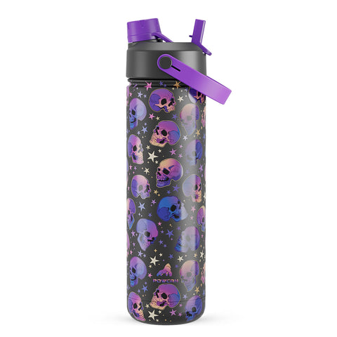POWCAN Skull Realm, botella de 26 onzas con calaveras, ideal para fiestas y uso diario.