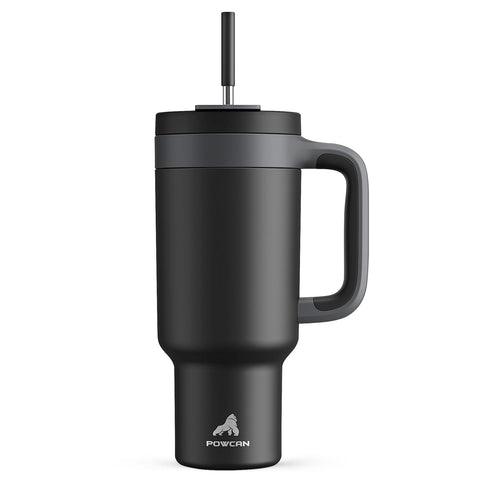 POWCAN vaso térmico 40 onzas con manija, ideal para viaje y uso diario.