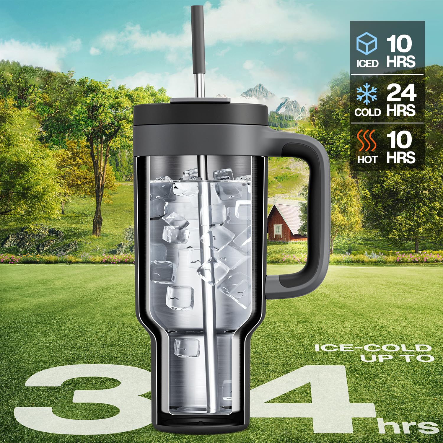 POWCAN vaso térmico con tapa 2 en 1 y pajita para beber cómodo.