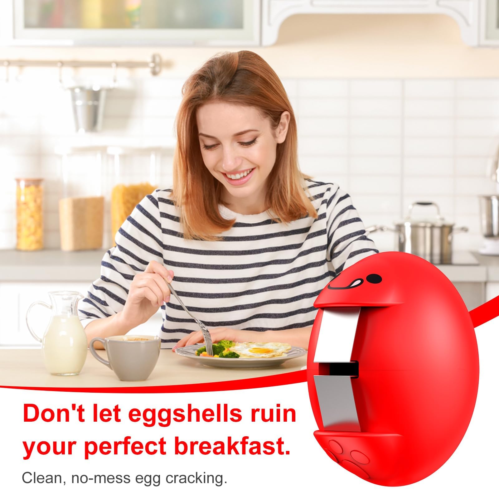 PowCube rompehuevos apertura rápida, reduce el desorden en la cocina