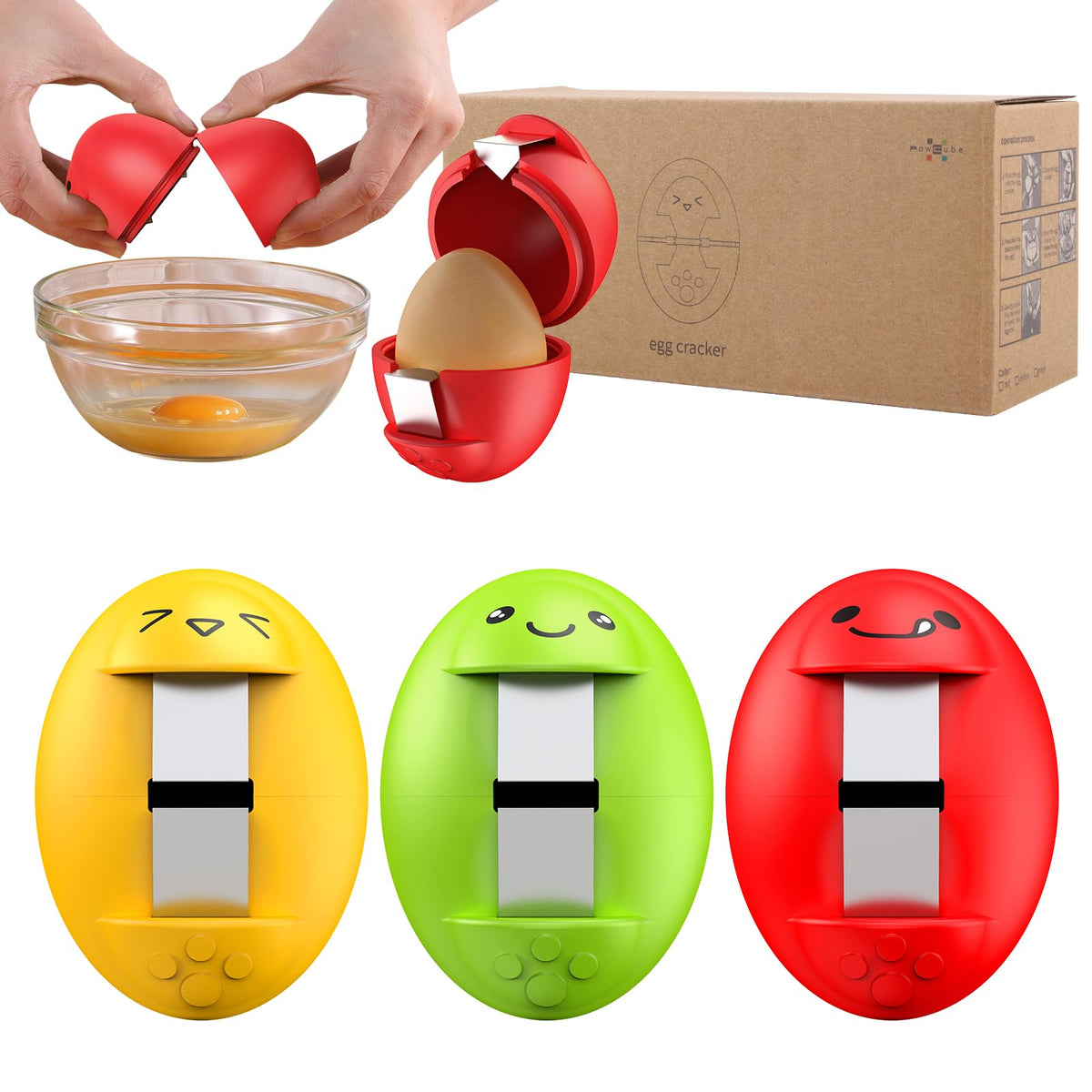 PowCube rompehuevos, diseño de huevo adorable para abrir rápidamente