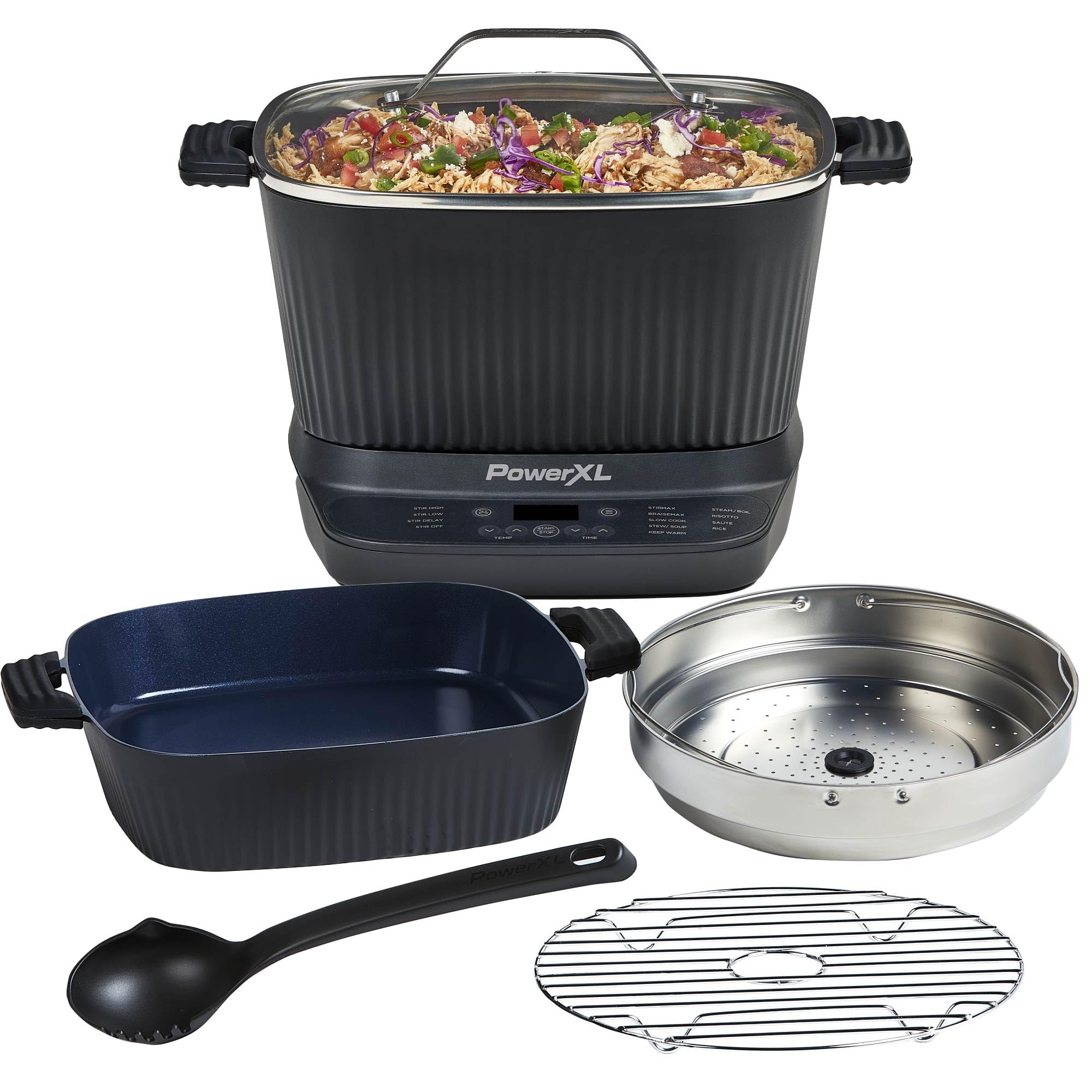 PowerXL StirMax Deluxe con tapa cerámica para cocción limpia y estable.