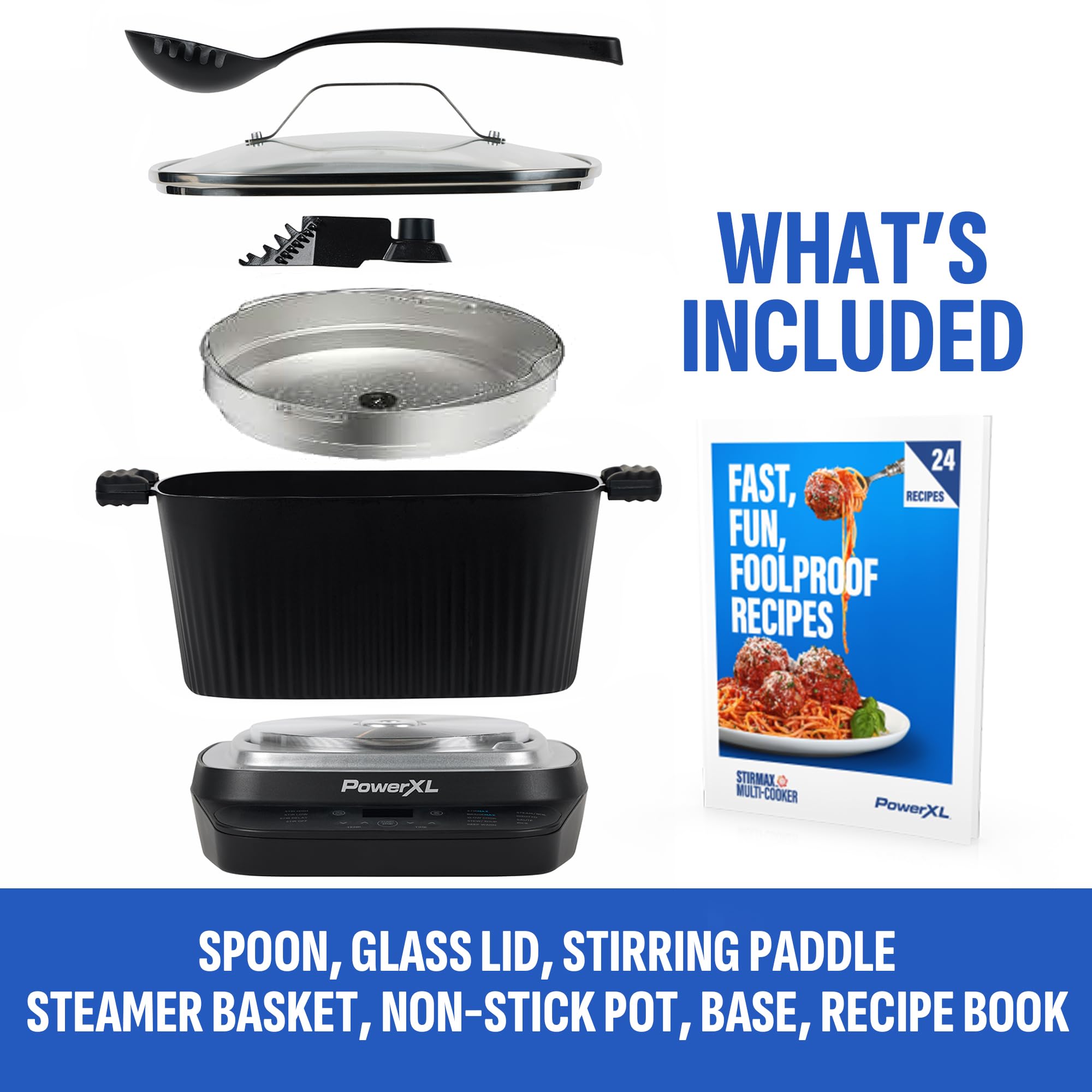 PowerXL Stirmax Plus accesorios y libro de recetas incluidos para nuevas ideas de comidas.