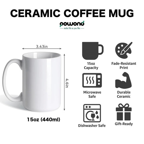 Powond taza cerámica 15oz, apta para microondas y lavavajillas.
