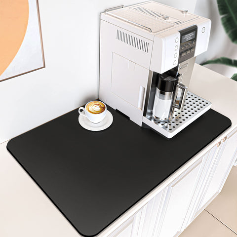 PoYang alfombra para café 24x16 bajo cafetera espresso, base estable y estética elegante.